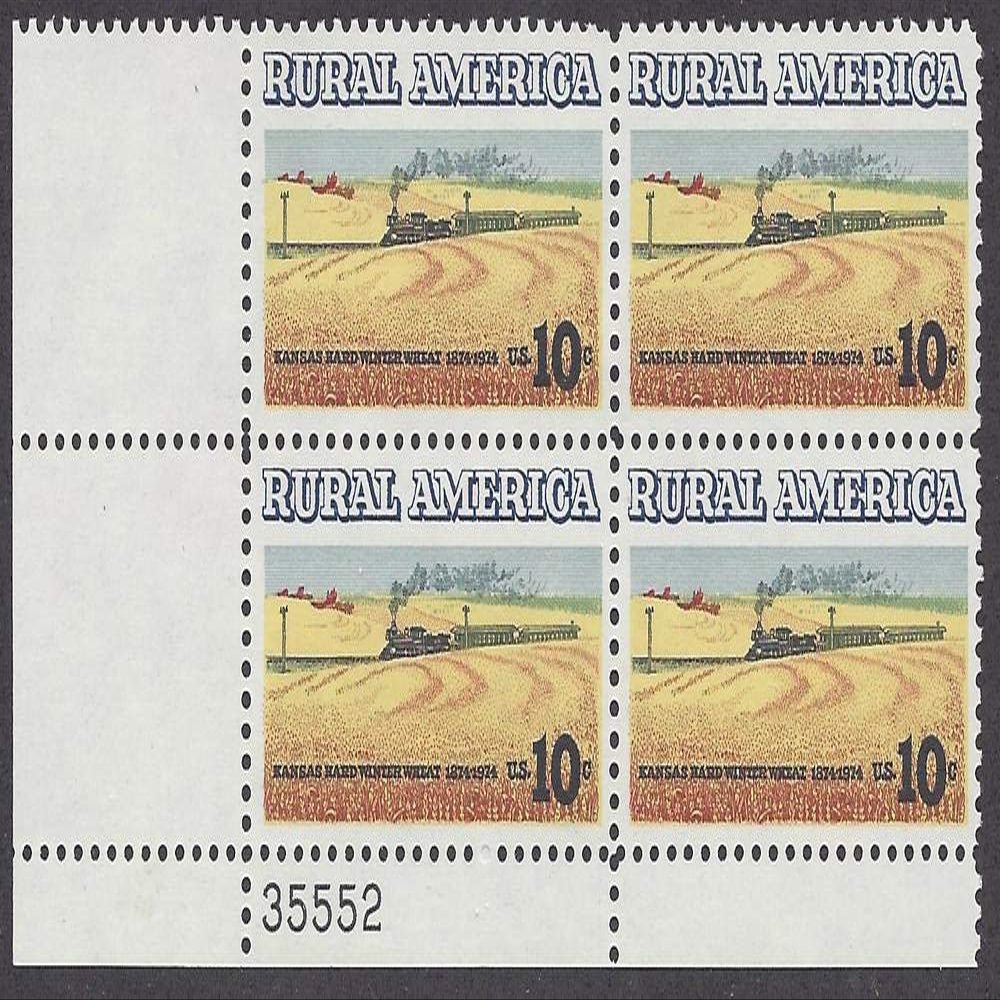#1506 - 1974 10c Winter Wheat and Train Plate Block Postage Stamps (4)