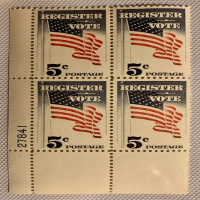 #1249 - 1964 5c Register and Vote Postage Stamp Numbered Plate Block (4)