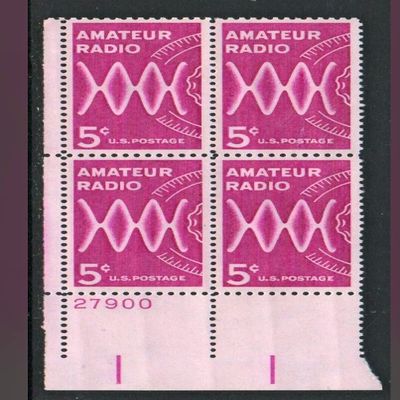 #1260 - 1964 5c Amateur Radio Postage Stamp Numbered Plate Block (4)