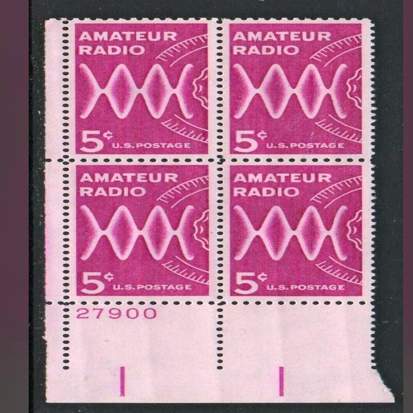 #1260 - 1964 5c Amateur Radio Postage Stamp Numbered Plate Block (4)