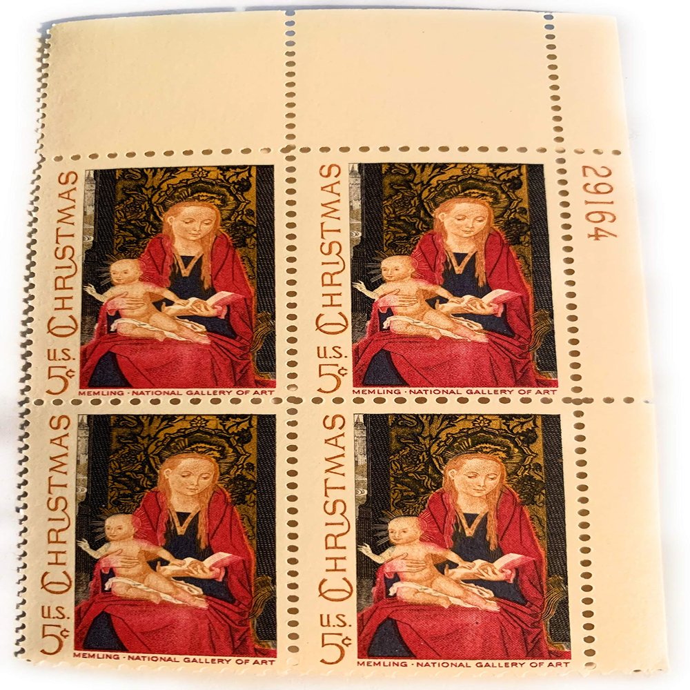 #1336 - 1967 5c Christmas Madonna and Child Postage Stamp Numbered Plate Block (4)