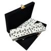 Marion Domino Double 6 Black & White Two Tone Jumbo Tournament Professional Size with Spinners in Elegant Black Velvet Case. view 1