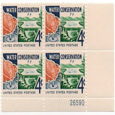 #1150 - 1960 4c Water Conservation Postage Stamp Numbered Plate Block (4)