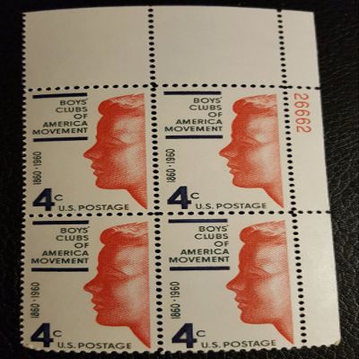 #1163 - 1960 4c Boys Club of America U.S. Postage Stamp Plate Block (4)