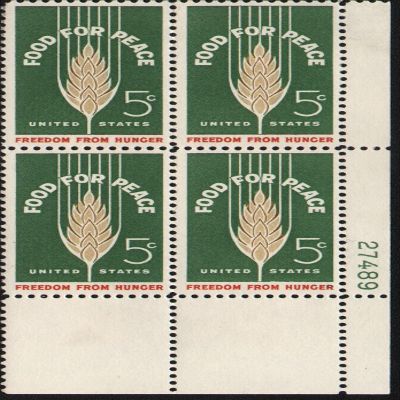 #1231 - 1963 5c Food for Peace-Freedom from Hunger U. S. Postage Stamp Plate Block (4)