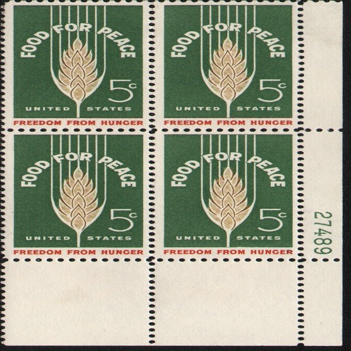 #1231 - 1963 5c Food for Peace-Freedom from Hunger U. S. Postage Stamp Plate Block (4)