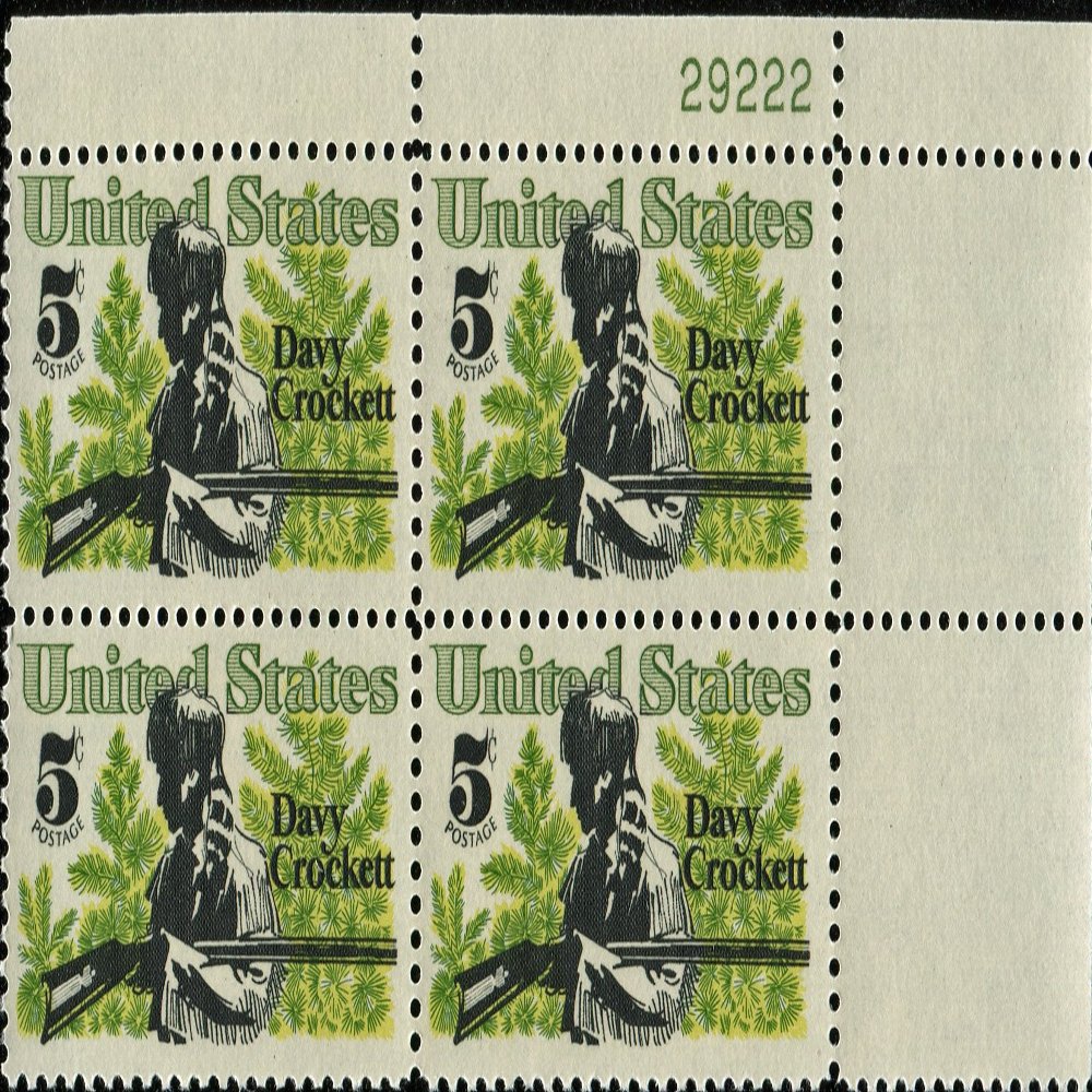 #1330 - 1967 5c Davy Crockett and Scrub U. S. Postage Stamp Plate Block (4)