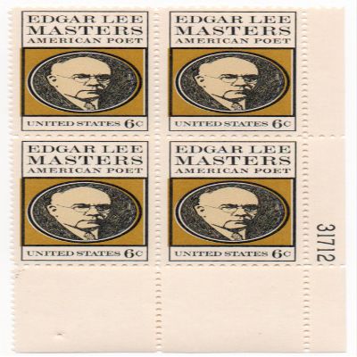 #1405 - 1970 6c Edgar Lee Masters U. S. Postage Stamp Plate Block (4)