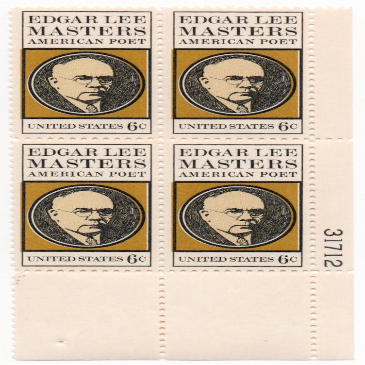 #1405 - 1970 6c Edgar Lee Masters U. S. Postage Stamp Plate Block (4)