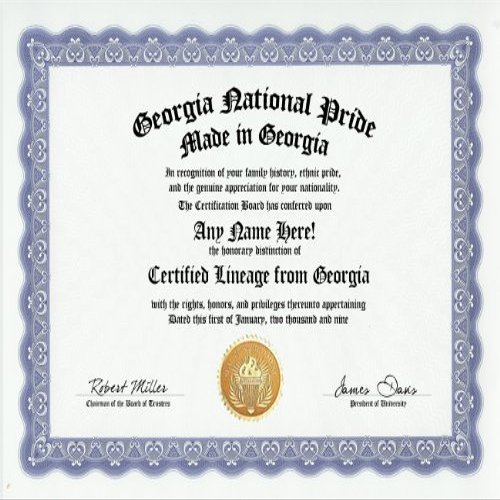 Georgia Georgian National Pride Certification: Custom Gag Nationality Family History Genealogy Certificate (Funny Customized Joke Gift - Novelty Item)
