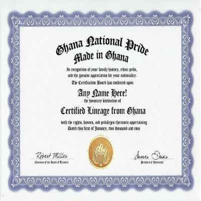 Ghana Ghanaian National Pride Certification: Custom Gag Nationality Family History Genealogy Certificate (Funny Customized Joke Gift - Novelty Item)