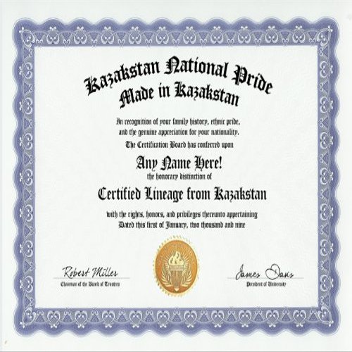 Kazakhstan Kazakhstani National Pride Certification: Custom Gag Nationality Family History Genealogy Certificate (Funny Customized Joke Gift - Novelty Item)