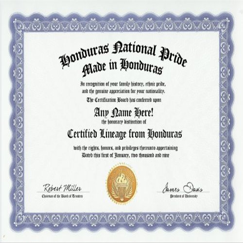 Honduras Honduran National Pride Certification: Custom Gag Nationality Family History Genealogy Certificate (Funny Customized Joke Gift - Novelty Item)
