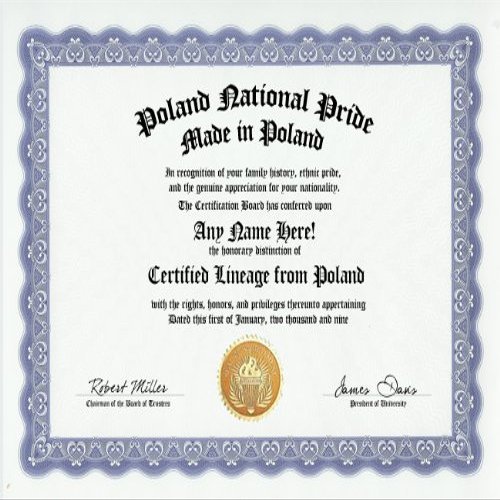Poland Polish National Pride Certification: Custom Gag Nationality Family History Genealogy Certificate (Funny Customized Joke Gift - Novelty Item)