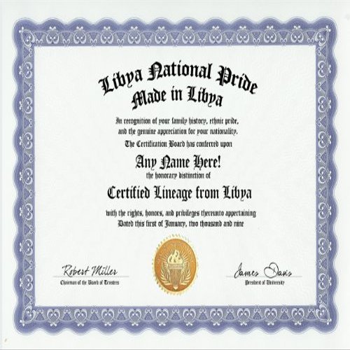 Libya Libyan National Pride Certification: Custom Gag Nationality Family History Genealogy Certificate (Funny Customized Joke Gift - Novelty Item)