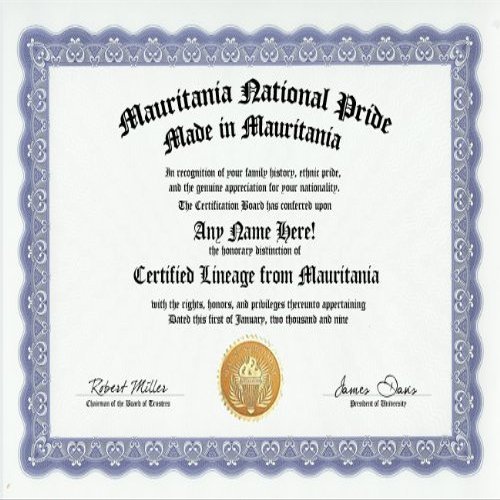 Mauritania Mauritanian National Pride Certification: Custom Gag Nationality Family History Genealogy Certificate (Funny Customized Joke Gift - Novelty Item)