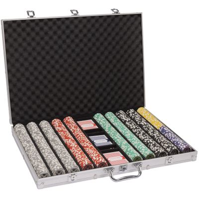 Brybelly 14 Gram 1000 Count Poker Set - The Ultimate - 14G Clay Composite Chips with Aluminum Case, Playing Cards, Dealer Button for Poker, Texas Hold'em, Blackjack, Casino Games at Home