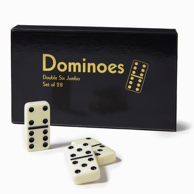 CHH Black/Cream Color Double 6 Jumbo Size Domino Tiles Premium Set of 28 Ivory Dominoes Classic Family Game in Cardboard Box