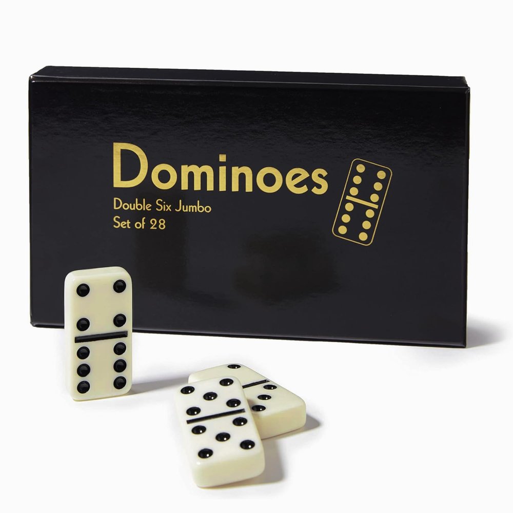 CHH Black/Cream Color Double 6 Jumbo Size Domino Tiles Premium Set of 28 Ivory Dominoes Classic Family Game in Cardboard Box