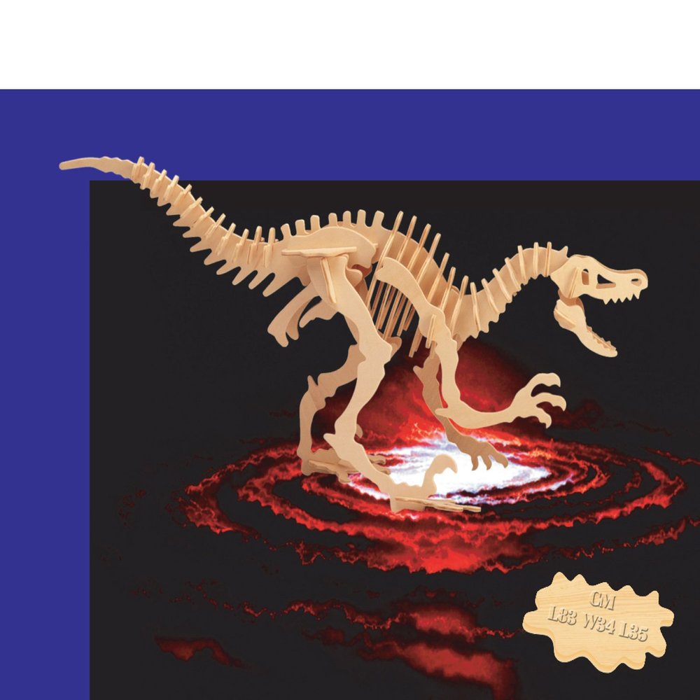 Puzzled 3D Puzzle Big Velociraptor Dinosaur Wood Craft Construction Kit Unique & Educational DIY Wooden Dino Toy Assemble Model Unfinished Craft Hobby Puzzle to Build & Paint for Decoration 47pcs