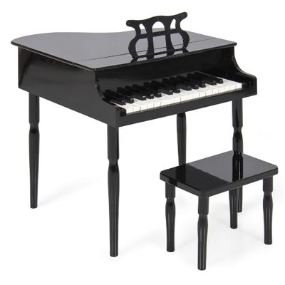 Best Choice Products Kids Classic Wooden 30-Key Mini Grand Piano Musical Instrument Toy w/ Piano Lid, Bench, Foldable Music Rack, Song Book, Note Stickers, Enamel Finish - Black