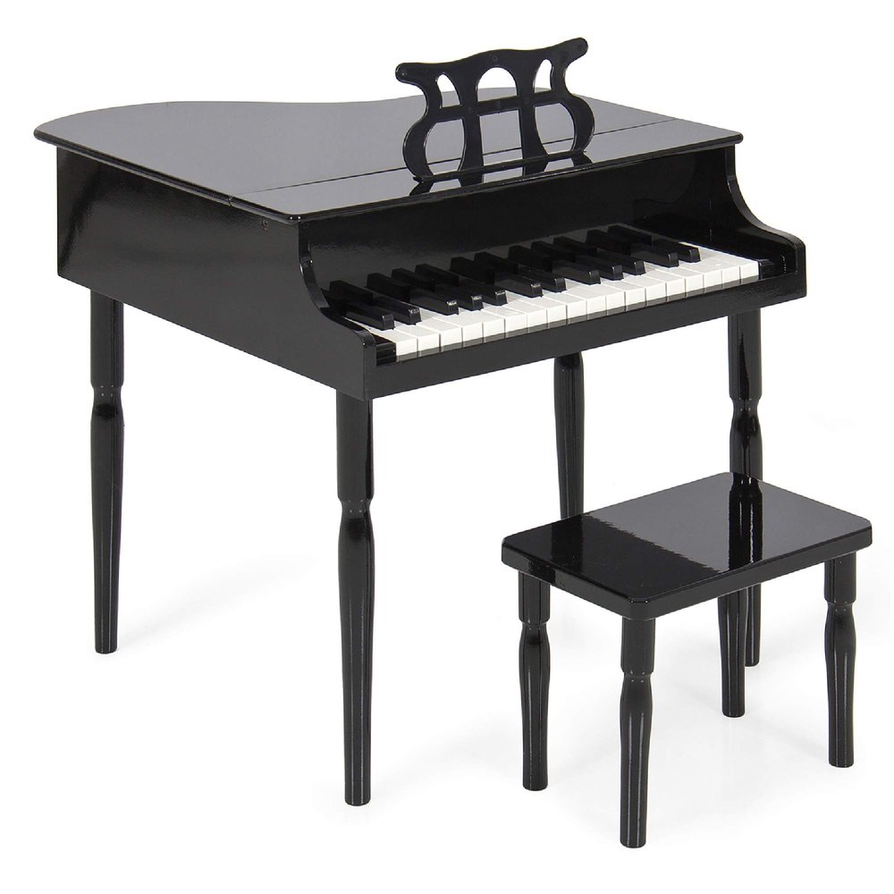 Best Choice Products Kids Classic Wooden 30-Key Mini Grand Piano Musical Instrument Toy w/ Piano Lid, Bench, Foldable Music Rack, Song Book, Note Stickers, Enamel Finish - Black