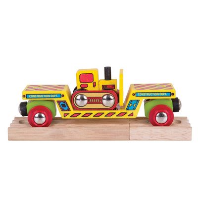 Bigjigs Rail Wooden Bulldozer Low Loader - Most Other Major Wooden Rail Brands are Compatible