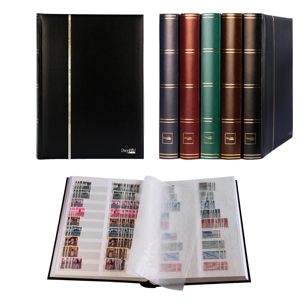 Prophila Stamp Album (New) 60 White Divided Sides, Padded Black Cover