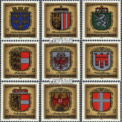 Austria 1522-1530 (Complete.Issue.) unmounted Mint/Never hinged ** MNH 1976 1000J. Crest (Stamps for Collectors) Flags/Coats of Arms/Maps