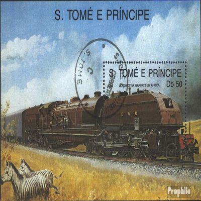 Prophila Collection Sao Tome E Principe block208 (Complete.Issue.) fine Used/Cancelled 1989 Locomotives (Stamps for Collectors) Trains/Railway/funicular