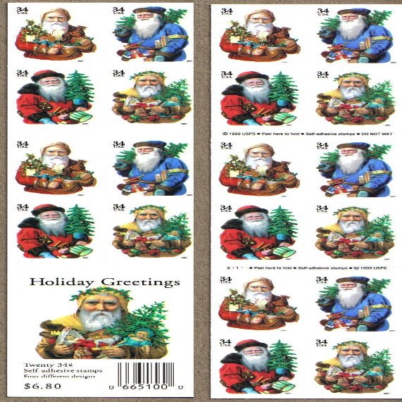 2001 VINTAGE OLD WORLD SANTAS #3540d Booklet of 20 x 34 cents US Postage Stamps