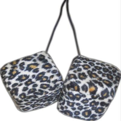 Cheetah Safari Animal Car Mirror Fuzzy Dice - Tan & Black - Pair
