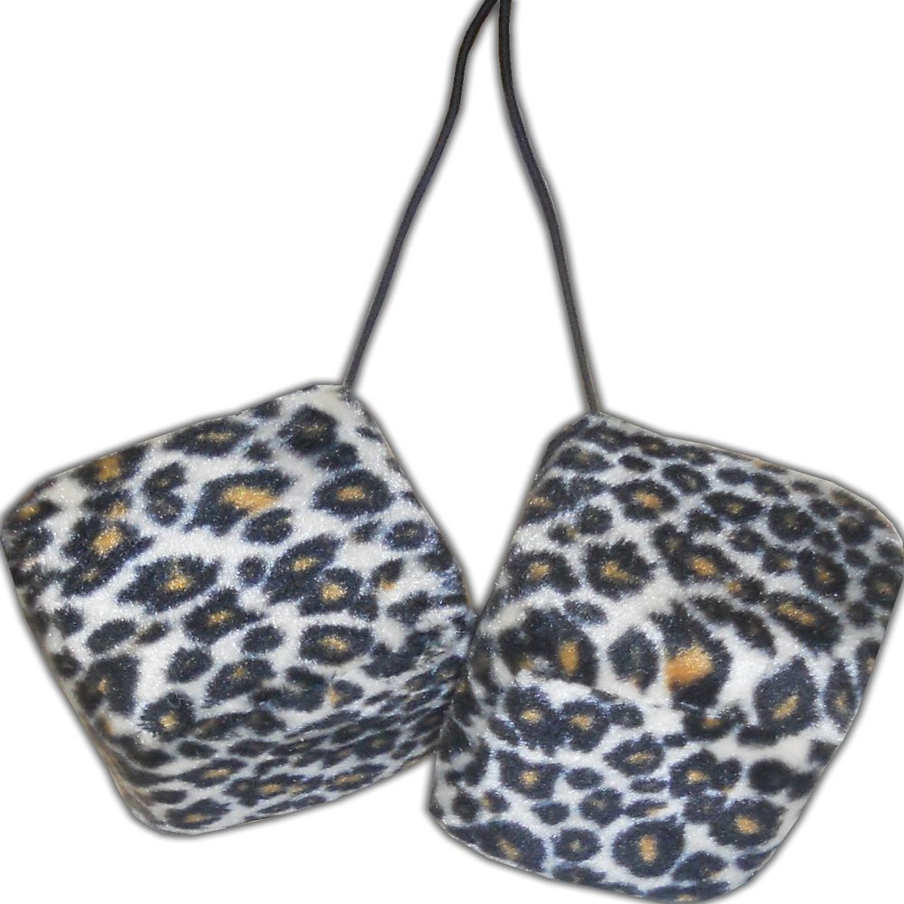 Cheetah Safari Animal Car Mirror Fuzzy Dice - Tan & Black - Pair