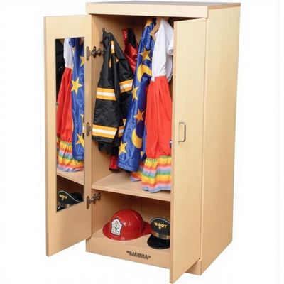 Constructive Playthings Wooden Double Door Dress Up Cupboard with Mirror, Hooks and Storage, Fully Assembled