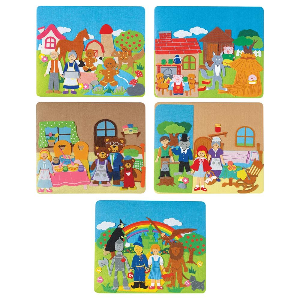 Constructive Playthings Classic Stories Felt Board Story Sets, Flannel Board for Preschool Learning Activities, With Three Little Pigs, Goldilocks, Red Riding Hook, Red Hen and Gingerbread Boy, 3+