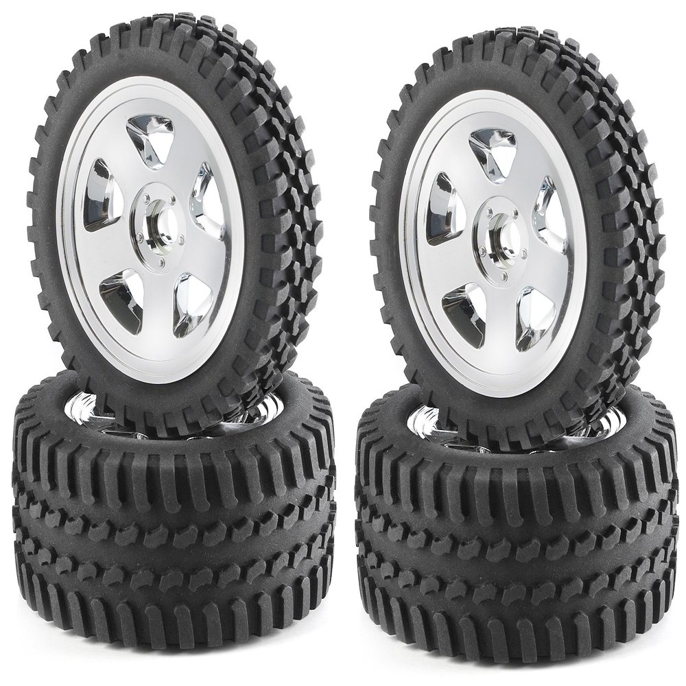 Carson 500900028 All Terrain 1: 10 Tyre/Wheel Set Model Making Accessory, Chrome