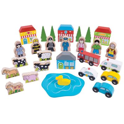 Bigjigs Rail Trackside Accessory Set - Wooden Train Set Accessories Multicoloured