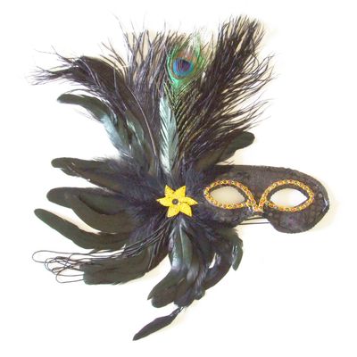 Goth Black Feather Mardi Gras Costume Mask Party Prom