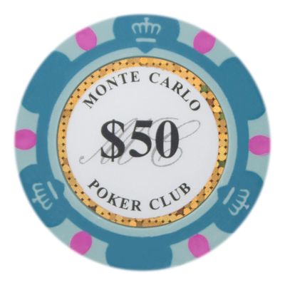 Brybelly Monte Carlo Premium Poker Chips (50-Pack) Heavyweight 14-Gram Clay Composite ($50 Teal)