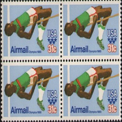 1980 SUMMER OLYMPICS '80 ~ HIGH JUMPER ~ MOSCOW ~ AIRMAIL #C97 Block of 4 x 31 US Postage Stamps