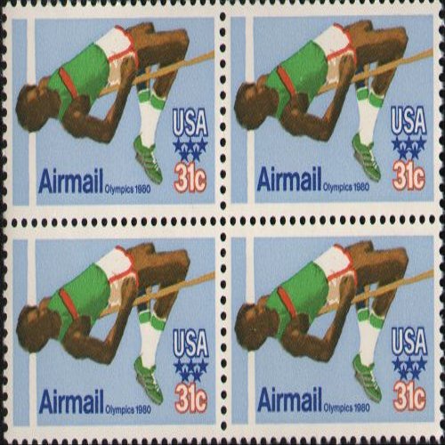 1980 SUMMER OLYMPICS '80 ~ HIGH JUMPER ~ MOSCOW ~ AIRMAIL #C97 Block of 4 x 31 US Postage Stamps