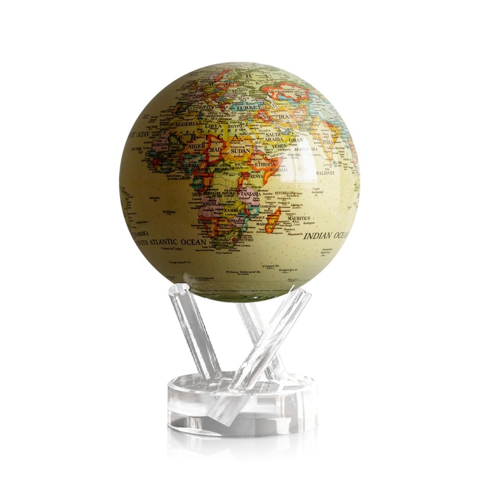 MOVA Globe Political Map Yellow 4.5 | Vintage-Style Rotating Globe Powered by Light | No Batteries or Cords | Antique World Map for Home or Office Decor
