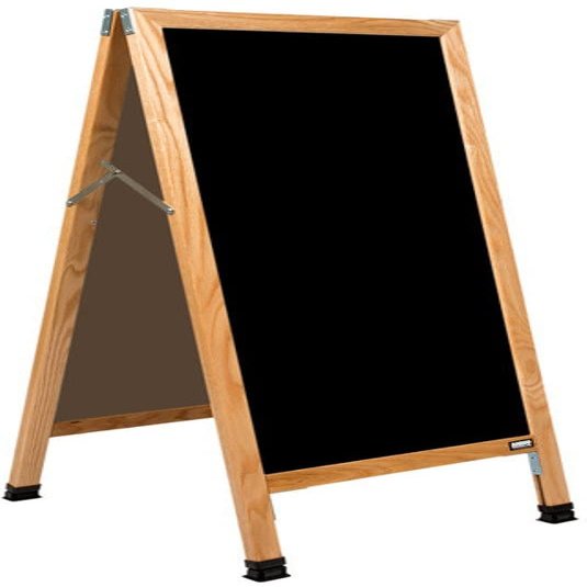 A Frame Sidewalk Board with Black Acrylic Size & Frame: 18" W & Oak Frame