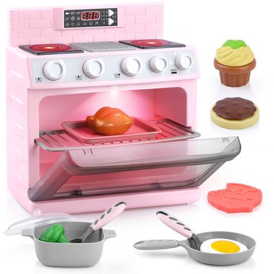 PLAY Toy Oven Kids Kitchen Playset, Kids Play Kitchen Set with 11 Accessories, Realistic Cooking Sounds Lights, Pretend Play Oven Toddler Cooking Gift Set for Girls Boys Ages 3+
