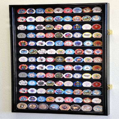 117 L Casino Chip Coin Display Case Cabinet Chips Holder Wall Rack 98% UV Lockable, Black