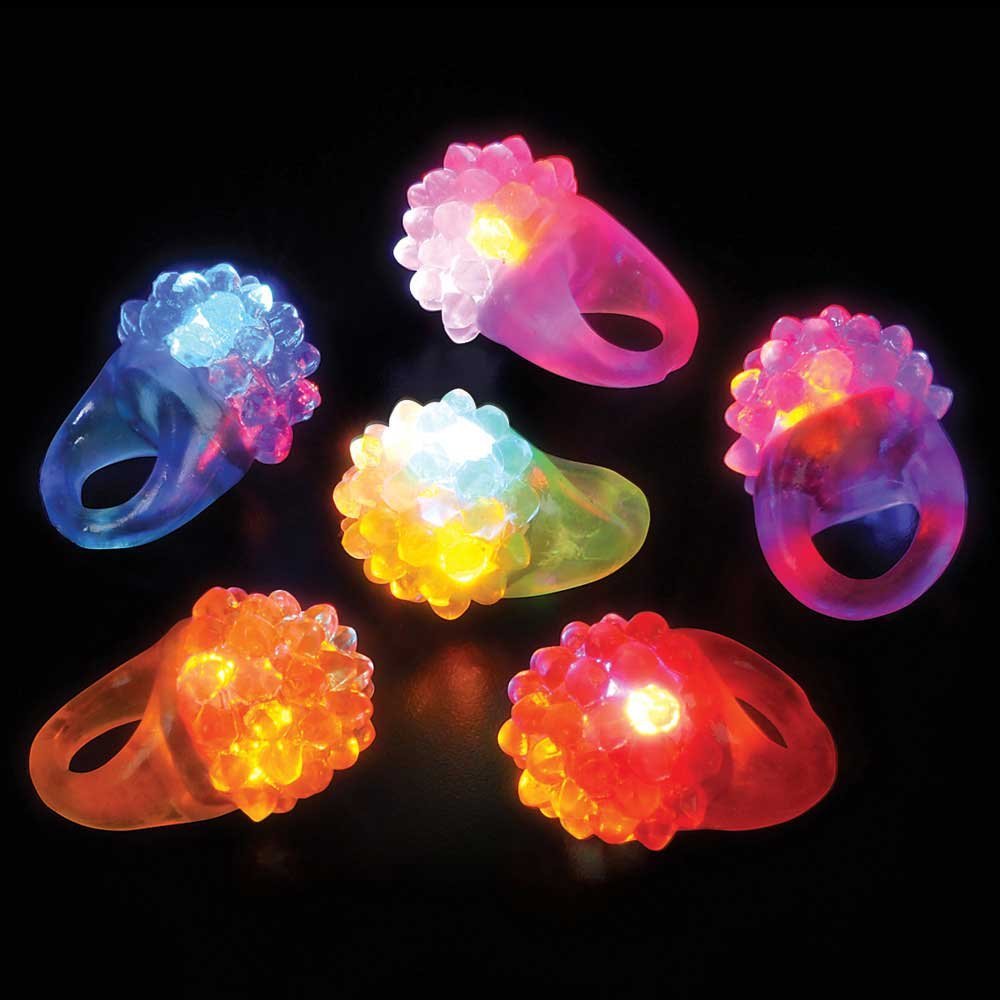 Light-Up Flashing Novelty Rings Club Rave Birthday Party Favors Jelly LED Glow-In-The-Dark Neon Bag Stuffers Colorful Rubber Rings, Multi-Color Berry (1 Ring)