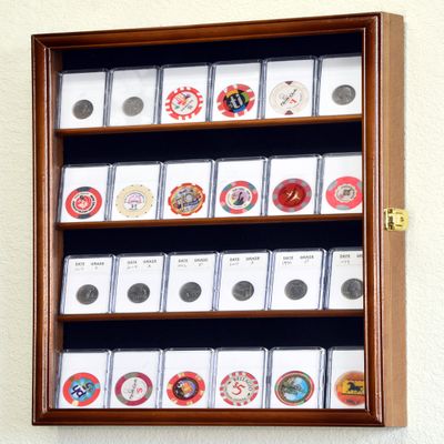 24 Collector NGC PCGS ICG Coin Slab Display Case Cabinet Holder Rack Lockable, Walnut