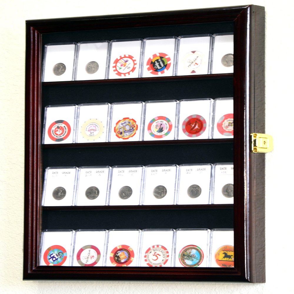 24 Collector NGC PCGS ICG Coin Slab Display Case Cabinet Holder Rack Lockable, Cherry