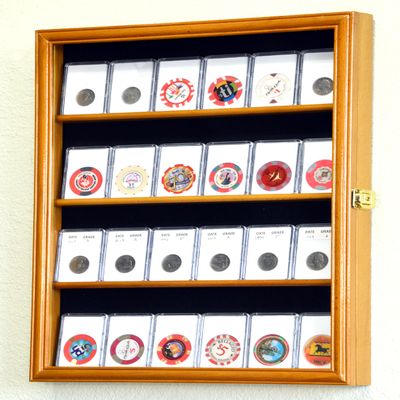 24 Collector NGC PCGS ICG Coin Slab Display Case Cabinet Holder Rack  Lockable, Oak