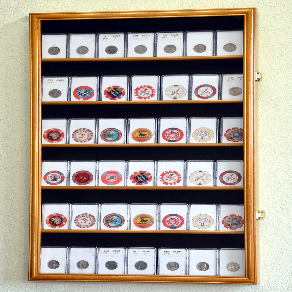 42 Collector NGC PCGS ICG Coin Slab Display Case Cabinet Holder Rack  Lockable, Oak